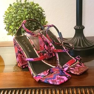 Pink and Black Snakeskin Print High Heels (3"). Size 7. Lilian Brand